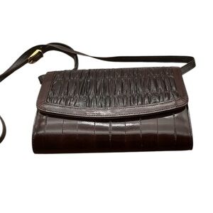 EEL SKIN Elegant Brown Leather Women's Bag size.